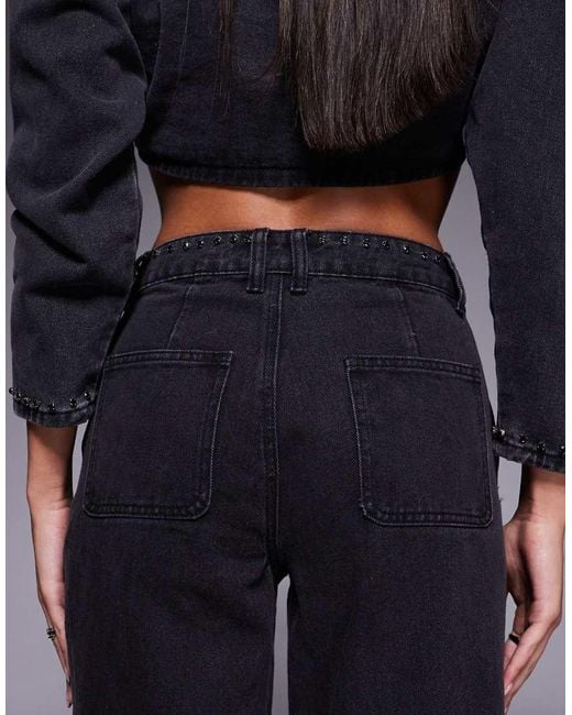 Liquor N Poker Blue Mid Rise Straight Jean With Diamante Seam Detail Co-Ord