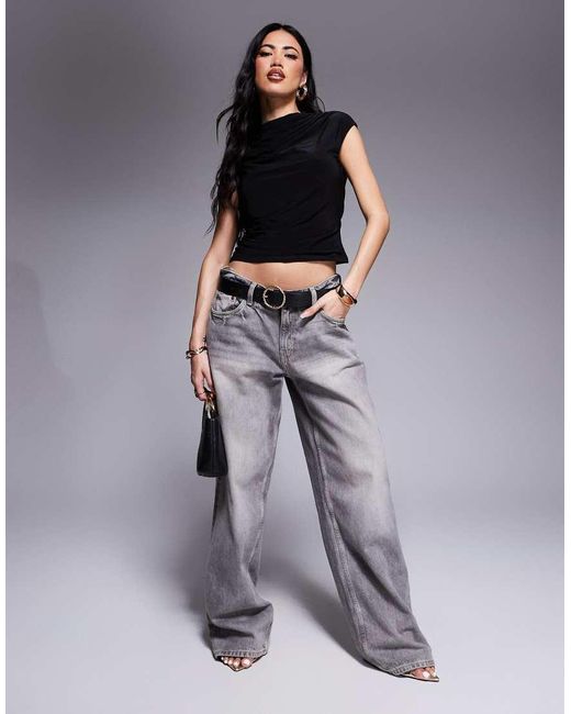 Top Fruncido Con Espalda Abierta Drapeada De -Blanco ASOS de color Gray
