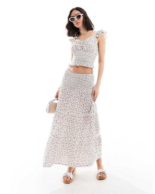 Wednesday's Girl White Chintzy Floral Shirred Cami Top