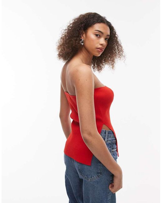 TOPSHOP Gebreide Bandeau-Top in het Red