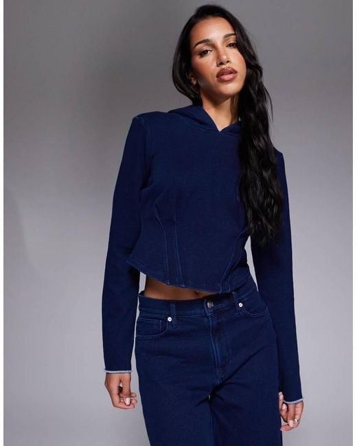 GOOD AMERICAN Blue Jeanius Corset Hoodie