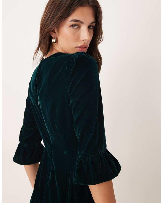 Nobody's Child Blue Fleur Velvet Ruffle Sleeve Mini Dress