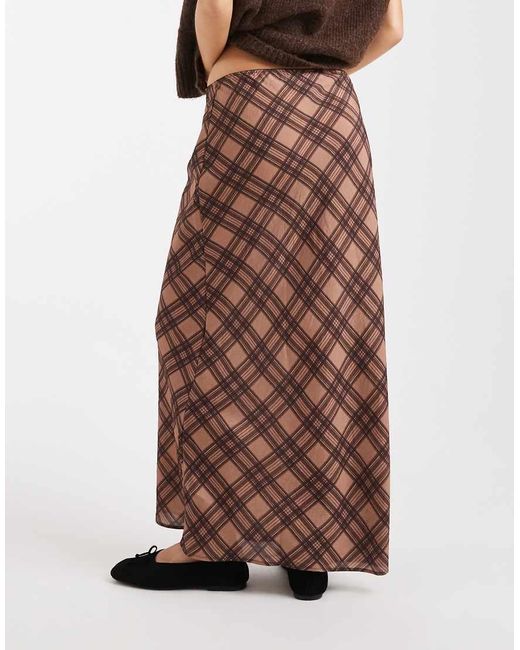 ASOS Geruite Satijnen Midirok in het Brown