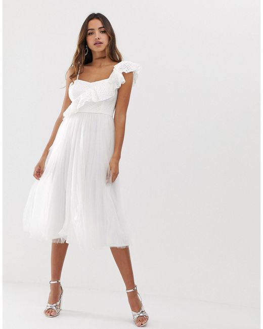 white tulle midi dress