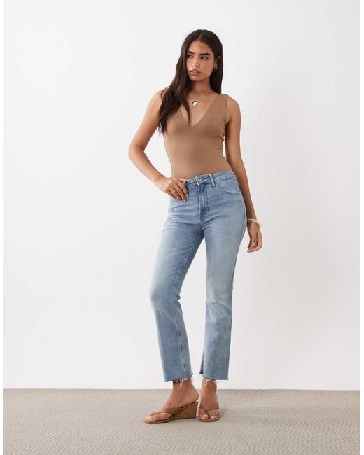 GOOD AMERICAN Blue Sculpting Plunge Neck Sleeveless Bodysuit