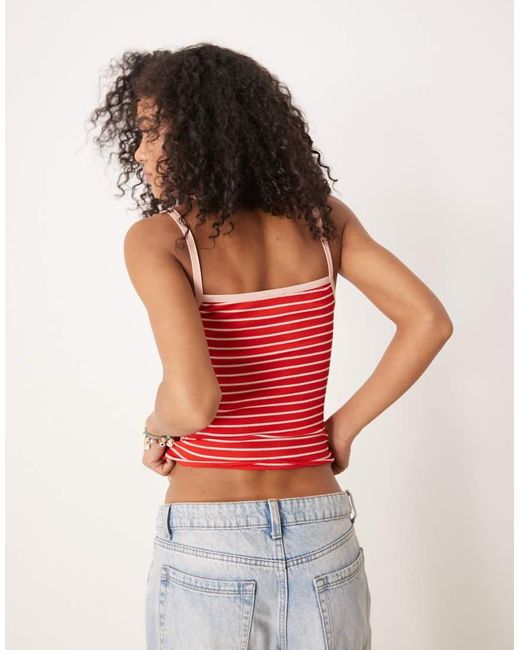 ASOS Red Rib Cami With Contrast Binding