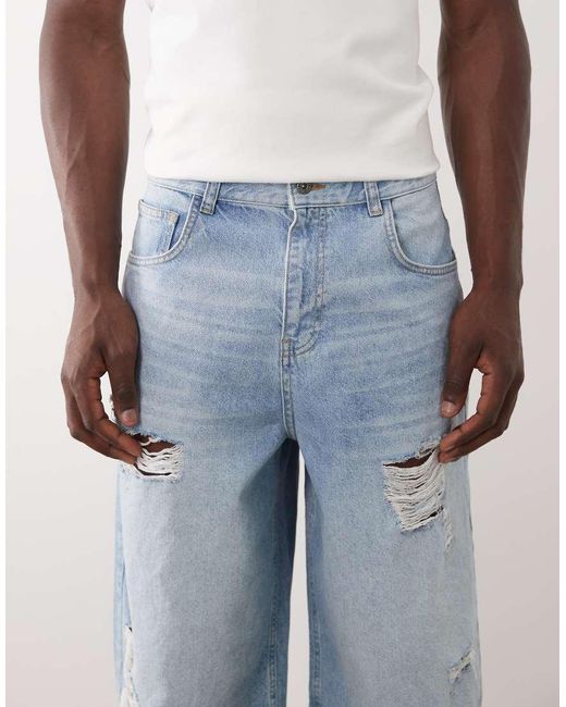 ASOS Blue Longer Length Denim Shorts for men