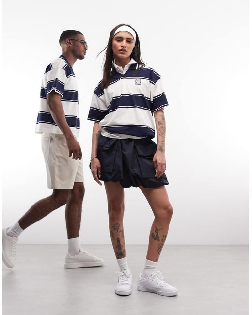 Reebok Blue Knitted Stripe Polo On Off White And Navy - Exclusive To Asos for men
