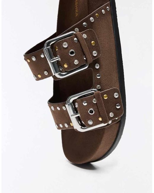 Bershka White Buckle Flat Slider Sandals