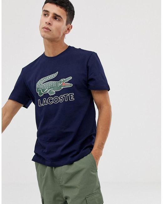 Lacoste T-Shirt in Marine mit großem Krokodil-Logo in Blue für Herren