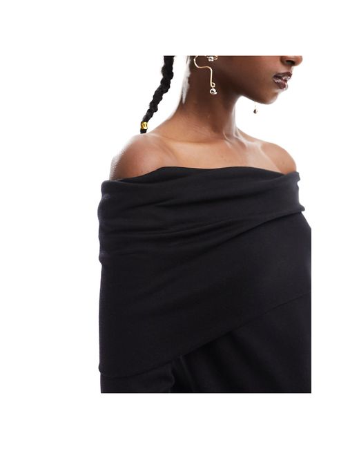 Monki Black Jersey Mini Dress With Ruche Off Shoulder Detail