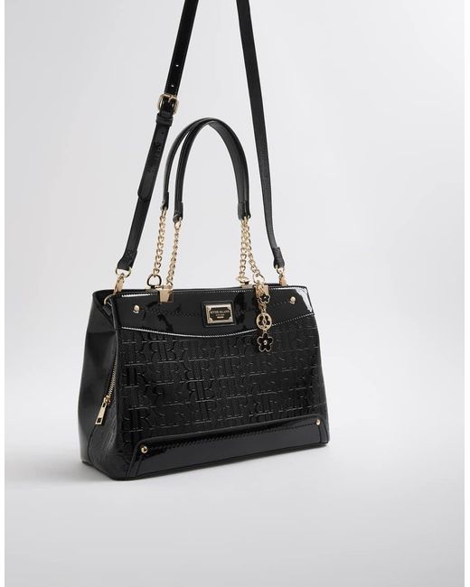 River Island Black Chain Handle Embossed Tote Bag