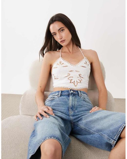 Miss Selfridge Blue Cut Work Bra Top