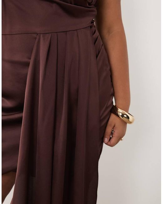 Tfnc Plus Red Satin One Shoulder Drape Detail Mini Dress