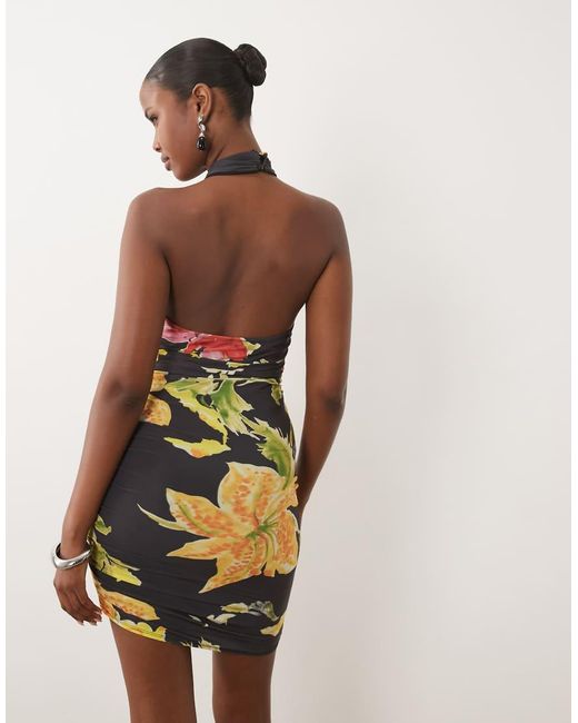 ASOS White Halter Fringed Print Floral Mini Dress
