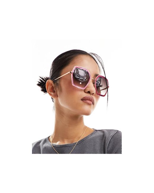 A.J. Morgan Black Oversized Glitter Sunglasses