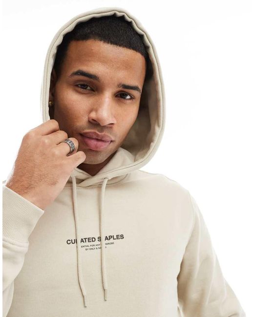 Sudadera Color Piedra Con Capucha Curated De -Neutro Only & Sons de hombre de color White