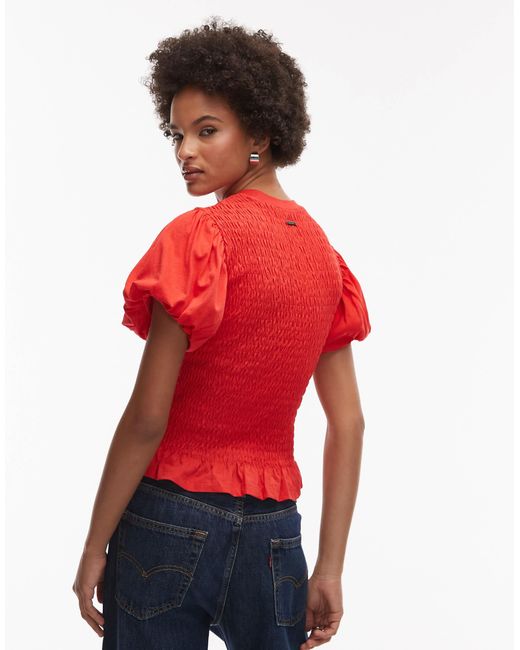 AllSaints Red – dael – gesmoktes oberteil