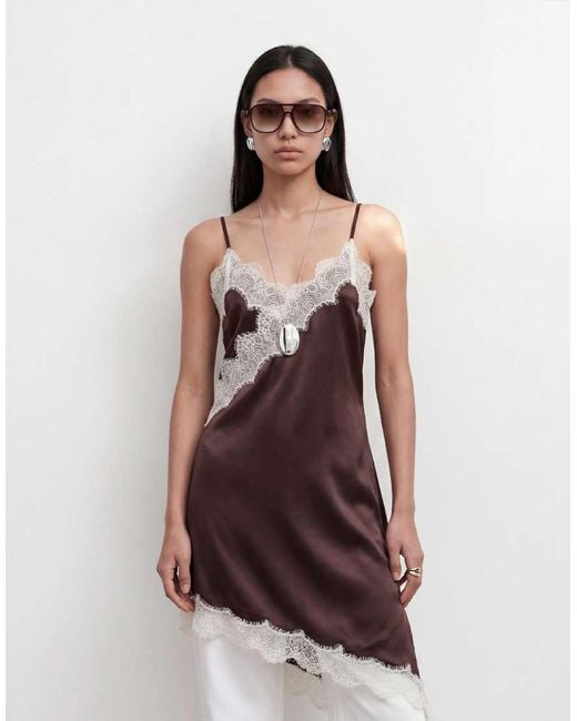 Noisy May Black Satin Asym Lace Hem Longline Top