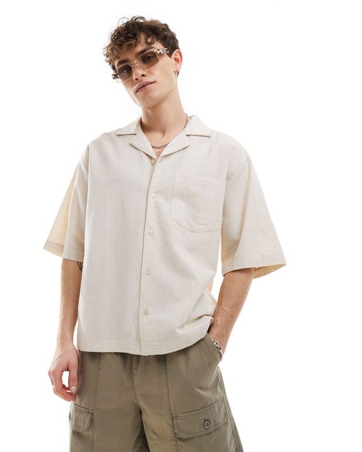 Collusion Natural Beach Linen Revere Short Sleeve Shirt for men