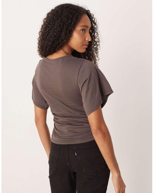 ASOS Brown Short Sleeve Ruched Tie Side T-shirt