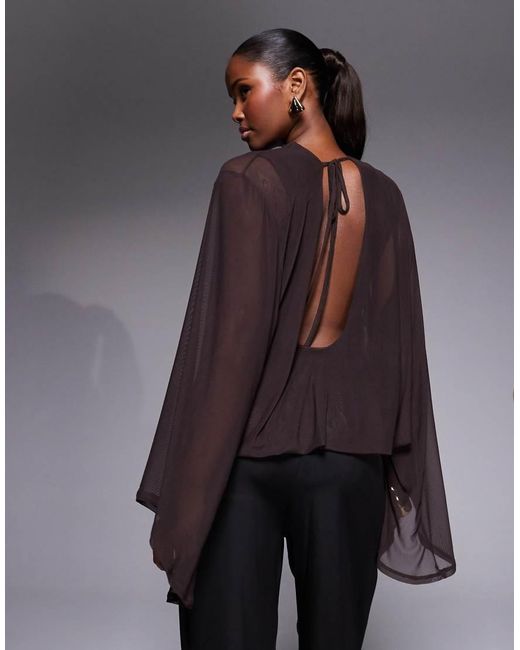 ASOS Black Cowl Drape Blouson Mesh Top