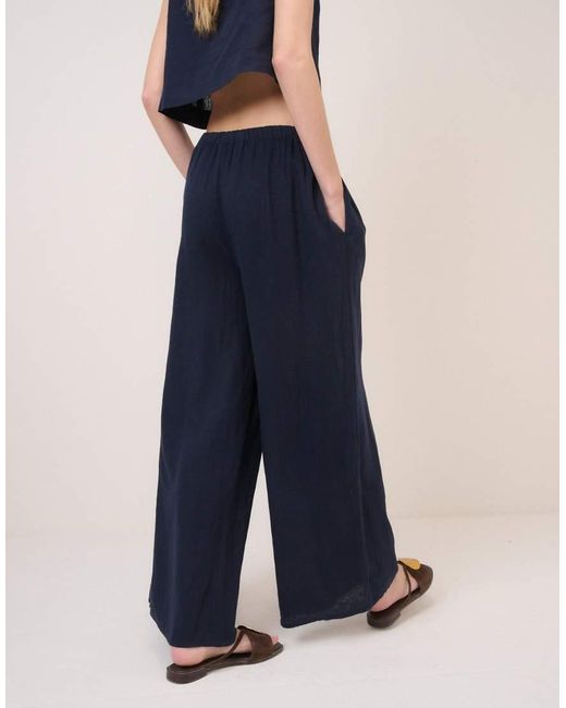 Nobody's Child Blue Linen-Blend Wide Leg Trousers