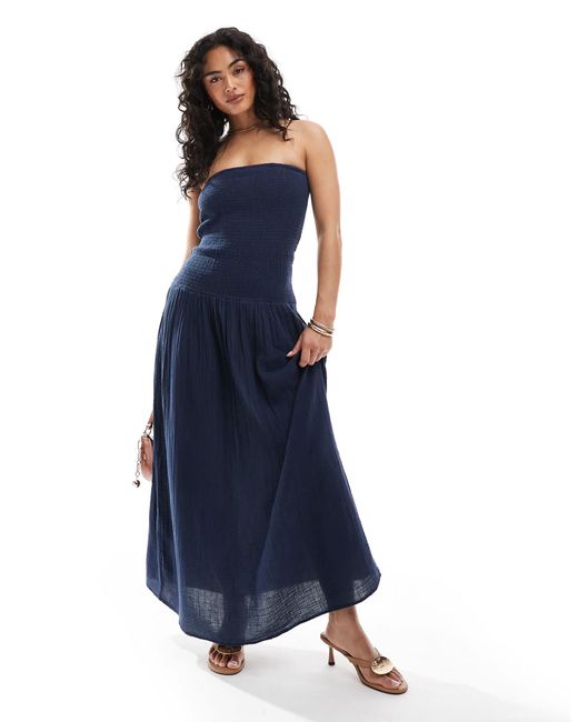 Pull&Bear Blue – gerafftes maxikleid