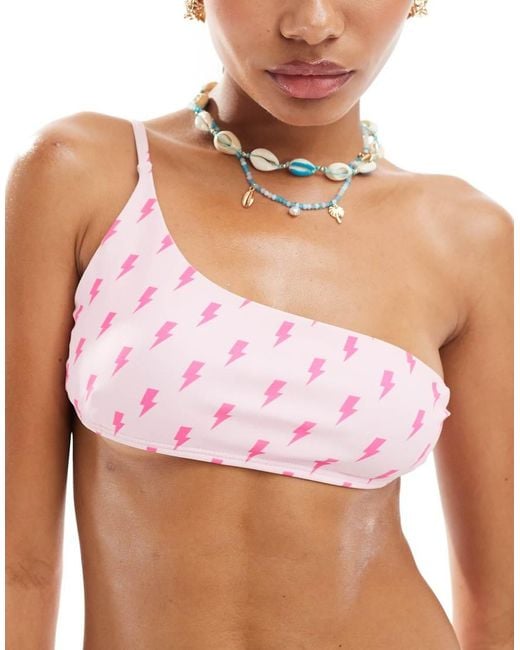 OOSC Pink Strike Of Luck Mix And Match Cold Shoulder Bikini Top
