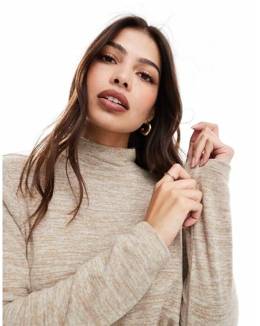 Vero Moda Natural High Neck Knitted Mini Dress With Tie Waist