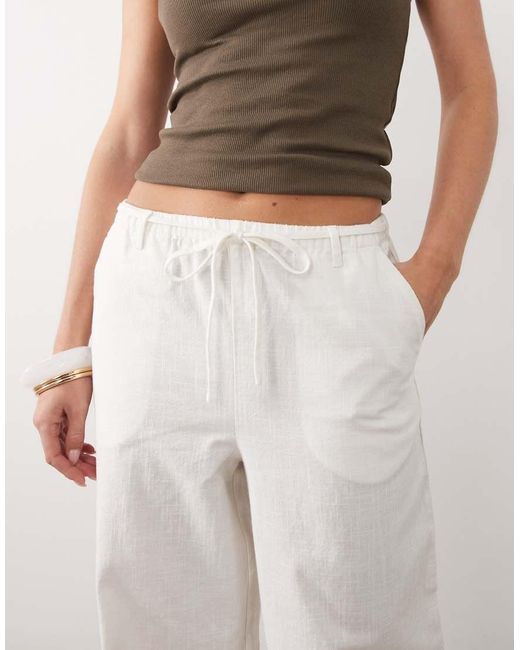 ASOS White Asos Design Petite Linen Look Pull On Trousers