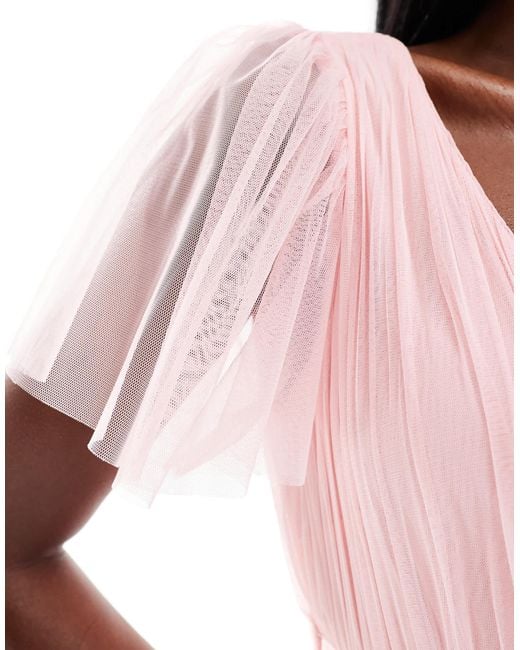 L'invitée - madison - robe mi-longue en tulle à col en v - pâle LACE & BEADS en coloris Pink