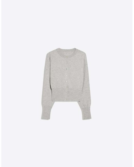 Bershka Gray Round Neck Button-up Cardigan