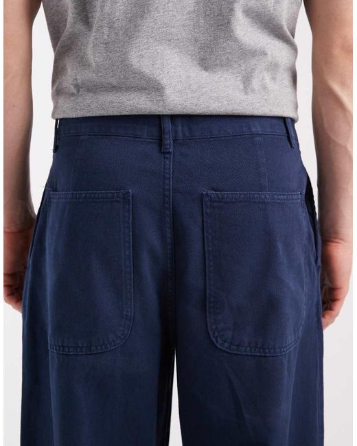 ASOS Blue Loose Straight Trousers With Double Pleat for men