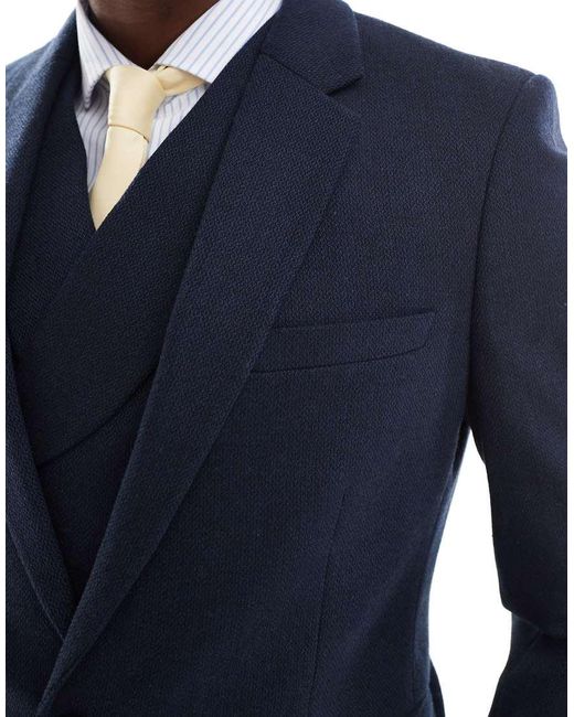 ASOS Blue Double Breasted Skinny Suit Jacket With Wool for men