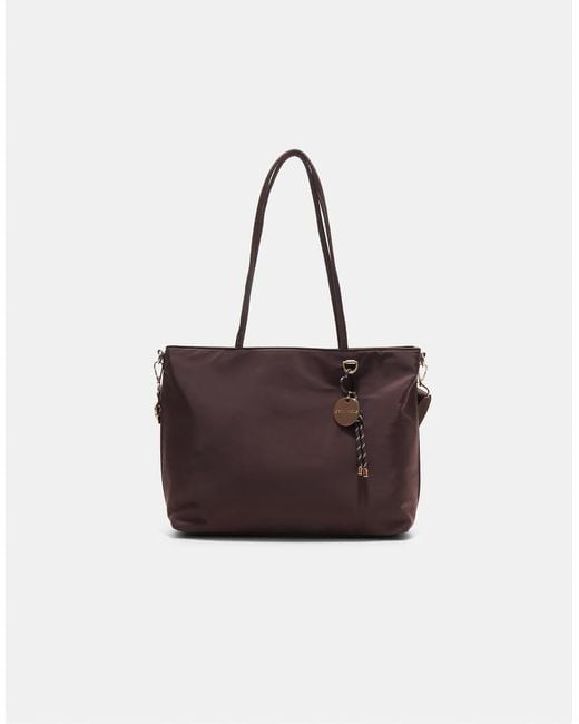 Stradivarius Stoffen Shopper Tas Met Hangertje in het Brown