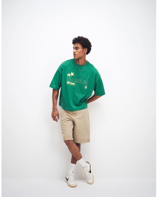 ASOS Green Boxy Oversized T-shirt With Brazil Soccer Print for men