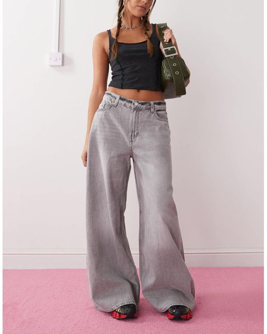 Monki Gray Giga Ultra Loose Fit Low Rise Jeans