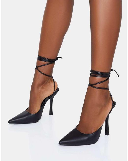 Public Desire Black Verity Slingback Lace Up Pointed Court Stiletto Heels