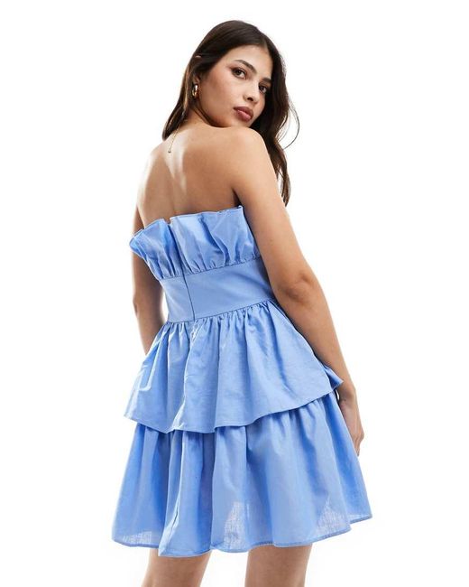 Collective The Label Blue Bandeau Tiered Ruffle Mini Dress