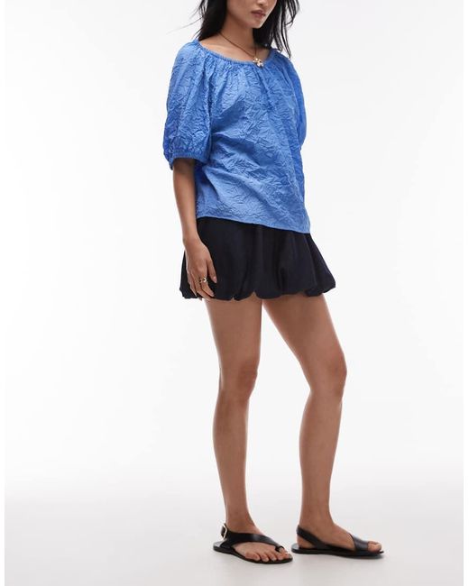 Mango Blue Cotton Mix Soft Denim Bubble Mini Skirt