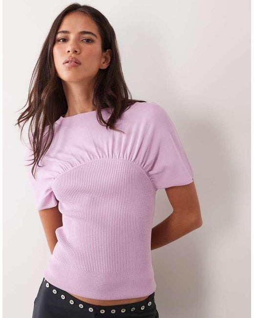 ASOS Purple Ruched Detail Fine Knit Short Sleeve Top