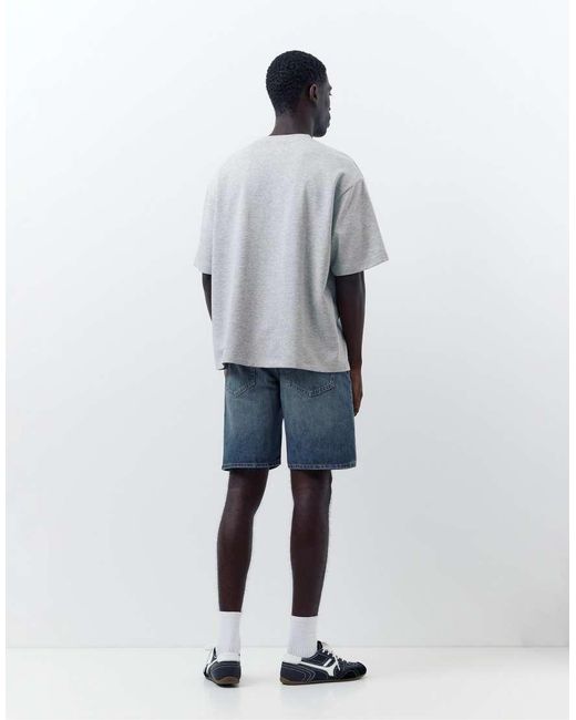 Pull&Bear White Standard Denim Bermuda Shorts for men