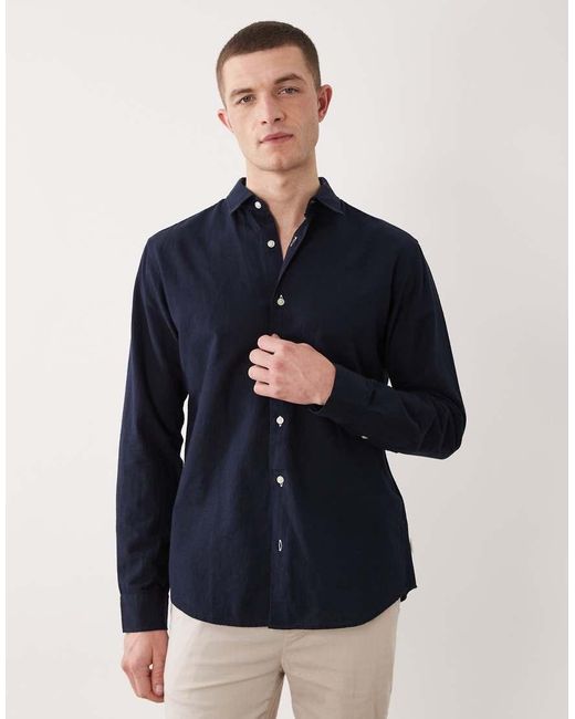 JJ Rebel Blue Linen Long Sleeve Shirt for men