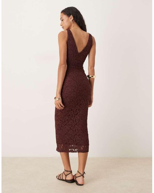 ASOS Brown Lace V Neck Maxi Dress