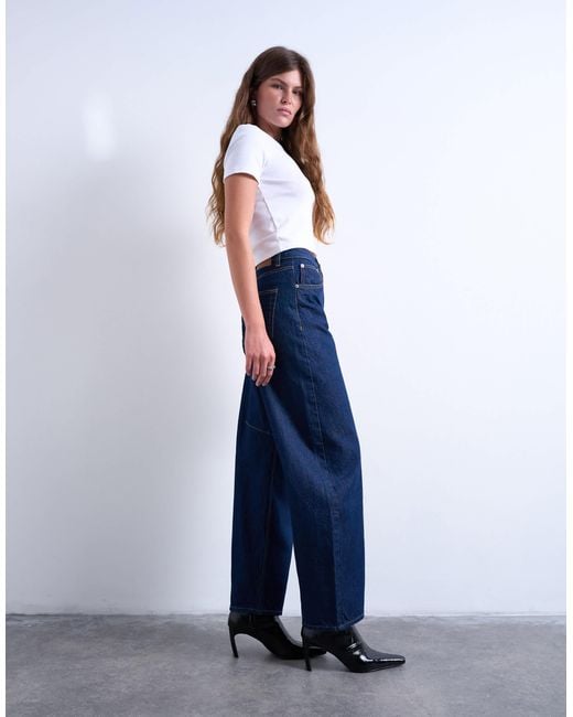 TOPSHOP Blue Barrel High Rise Jeans