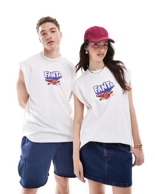 ASOS White Unisex Oversized Licence Singlet With Fanta Strawberry And Cream Prints