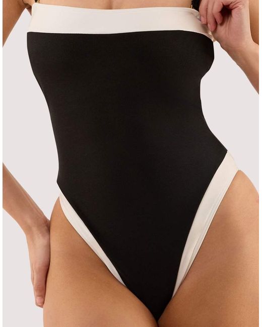 Wolf & Whistle Black Ally & Ivory Bandeau Swimsuit