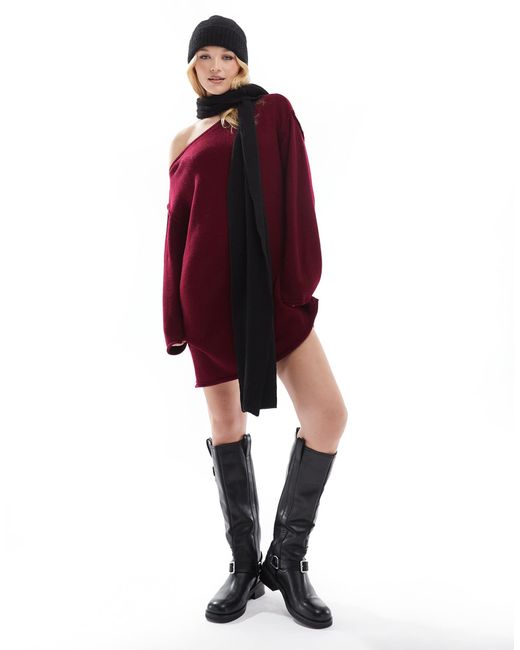 Robe courte ample en maille à épaules dénudées - bordeaux Miss Selfridge en coloris Red