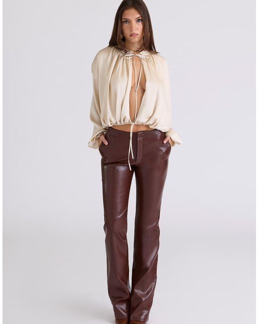 House Of Cb Natural Talia Satin Open Front Blouse